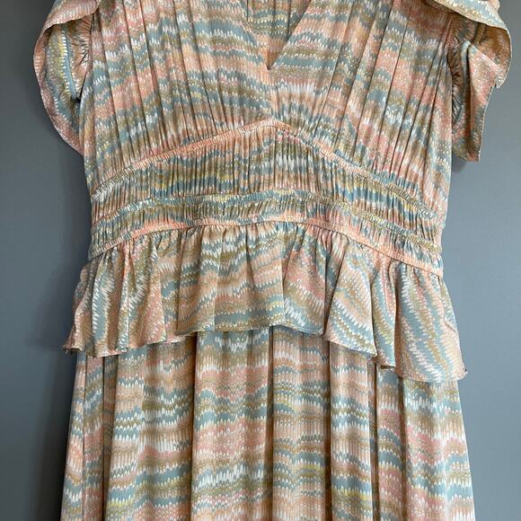 Ulla Johnson Bendetta Dress in Opal Sz 4 Peach Cream Blue Silk Chiffon Ruffles - Picture 6 of 16